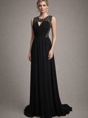 NWT TS Couture Black & Silver Embellished Sleeveless Long Evening Dress, Size 6